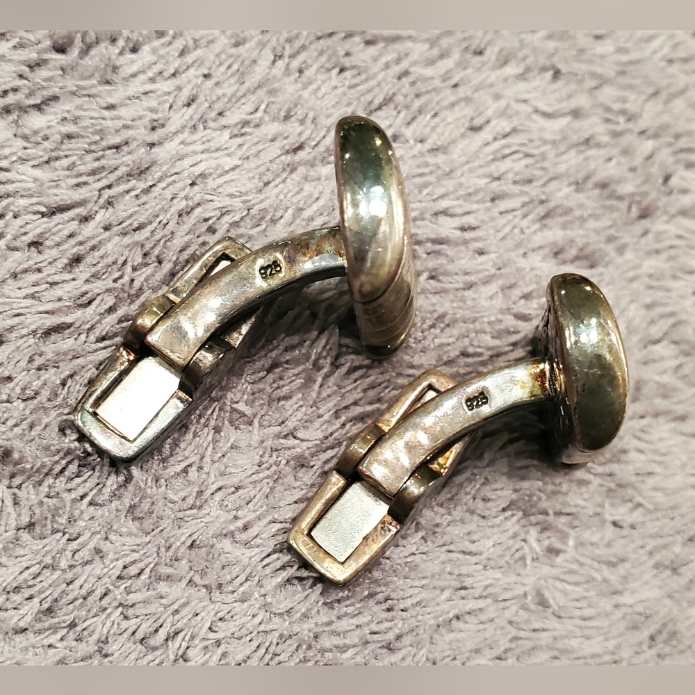 Beautiful SCOTT KAY "Equestrian" Basket Weave Sterling Silver Cufflinks *RARE* - Picture 6 of 6